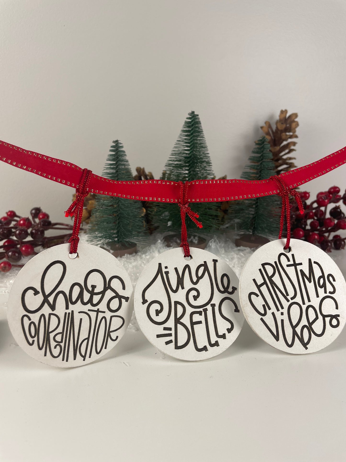 White Hand Lettered Ornaments